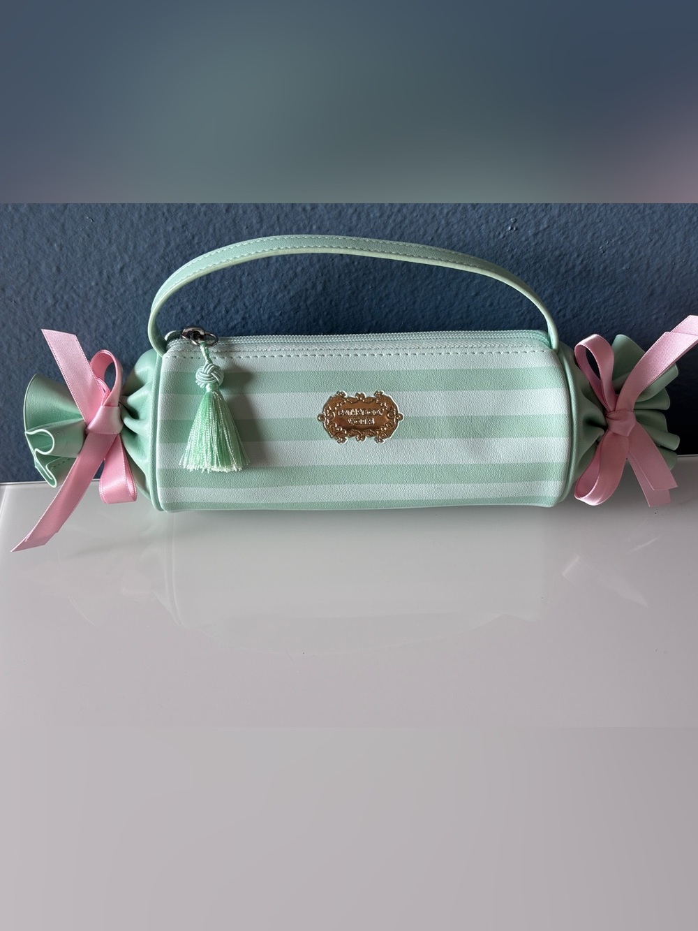 Bath & Body Works Sweetest Song Candy Bag Mint Green Pink Bow Purse
